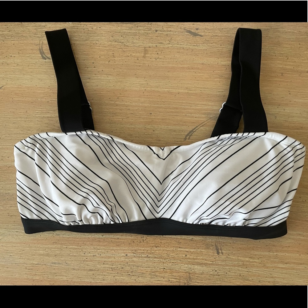 Athleta Black and White Striped Bikini Top